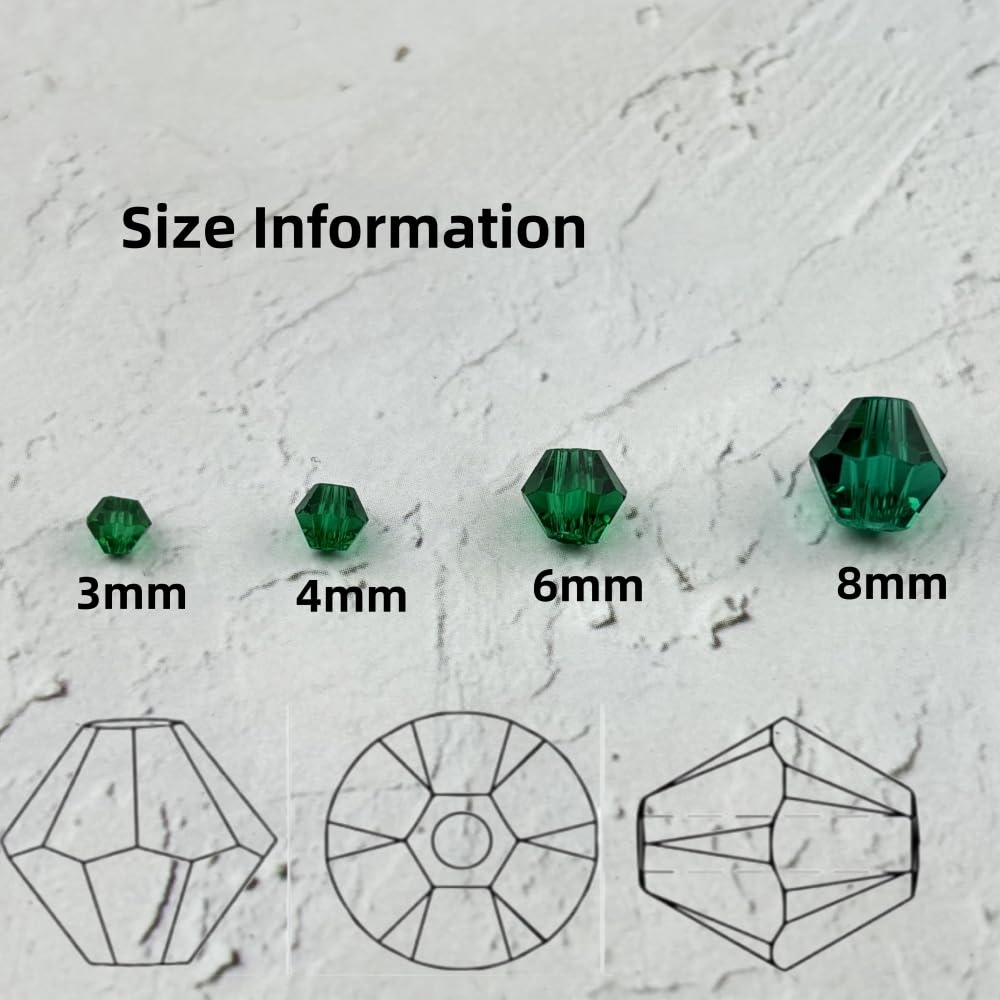 YUEXIGO 100pcs 8mm Bicone Glass Crystal Beads for Jewelry Making, Faceted Bicone Glass Spacer Beads for Bracelet Earring Necklace DIY Craft(Peacock Green)