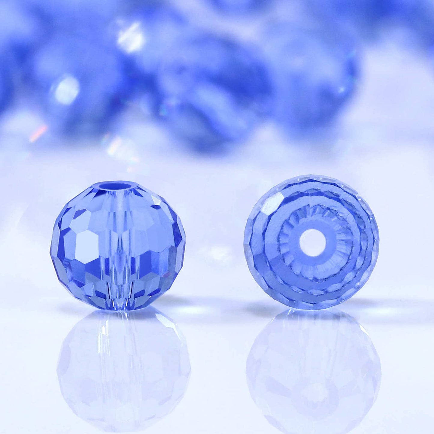 Dowarm 10MM Round Crystal Beads for Jewelry Making, Light Blue Faceted Crystal Glass Beads for Crafts Bracelet Wind Chimes Suncatcher, #5003 Rondelle Spacer Beads, Loose Gemstones, 50PCS