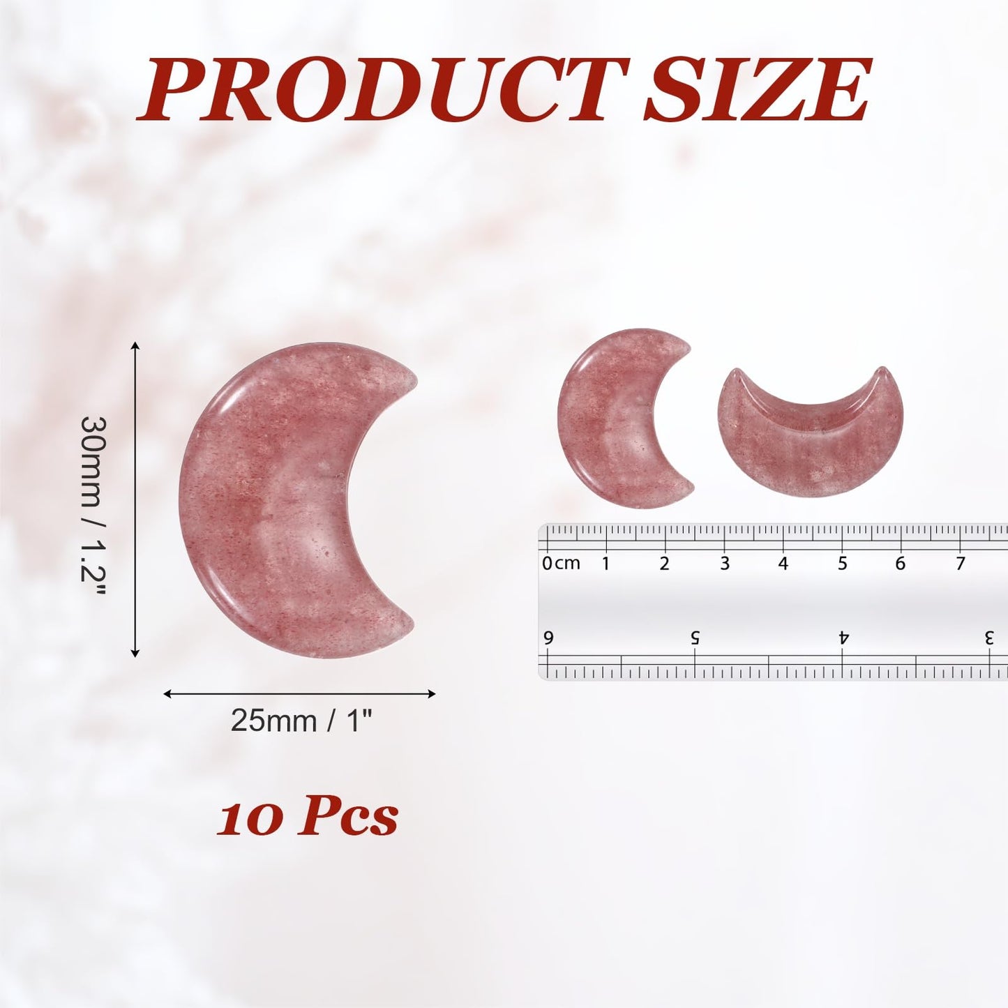 MECCANIXITY 10 Pcs Moon Crystal Worry Stone, 1.2 Inch Length Natural Strawberry Quartz Moon Gemstone Bulk, Carved Pocket Stones for Meditation Balancing Pendant Decor