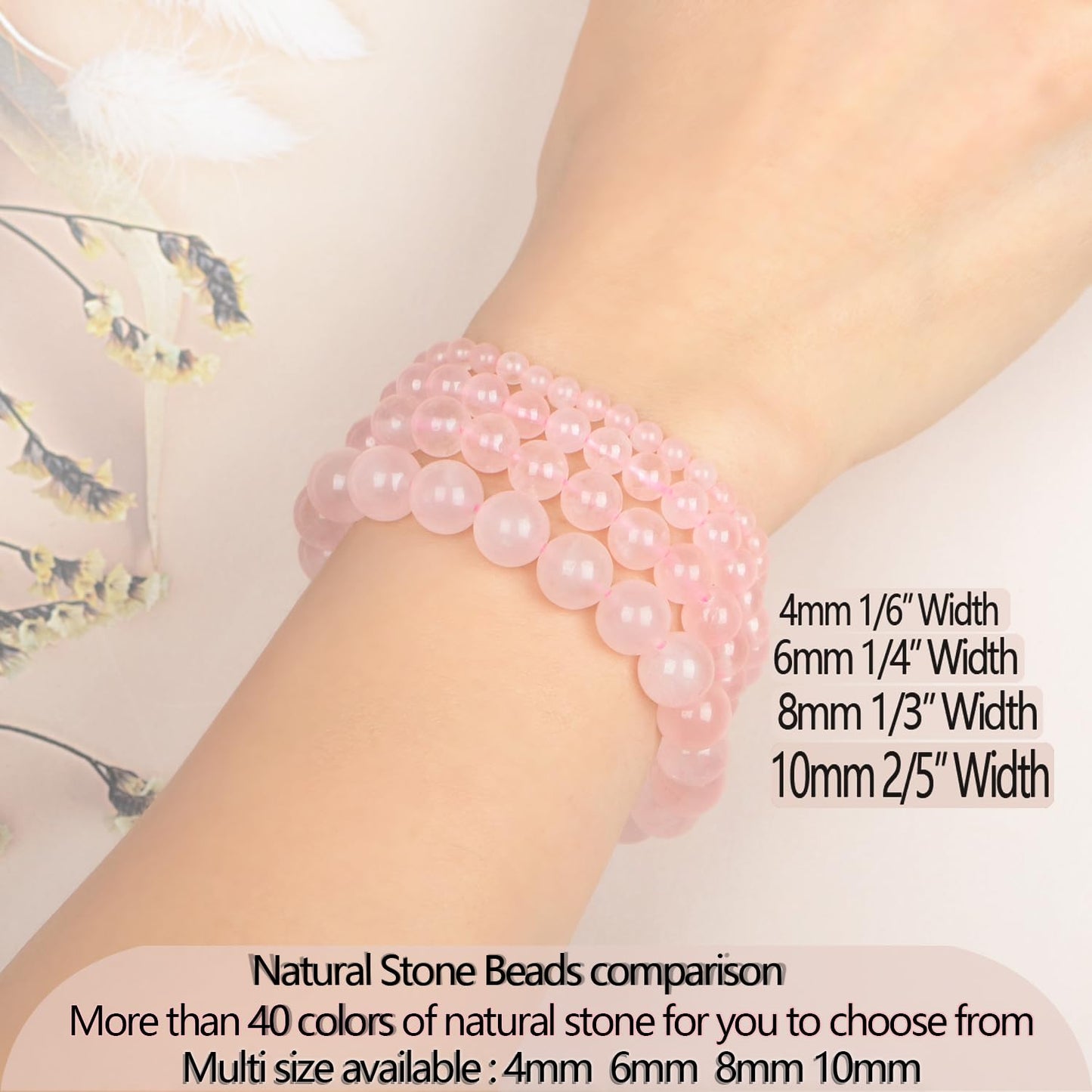LPBeads Handmade Natural Gemstone Stretch Elastic 8mm Rose Quartz Bracelet Healing Crystal Round Stone Beads Jewelry Gifts for Women Men