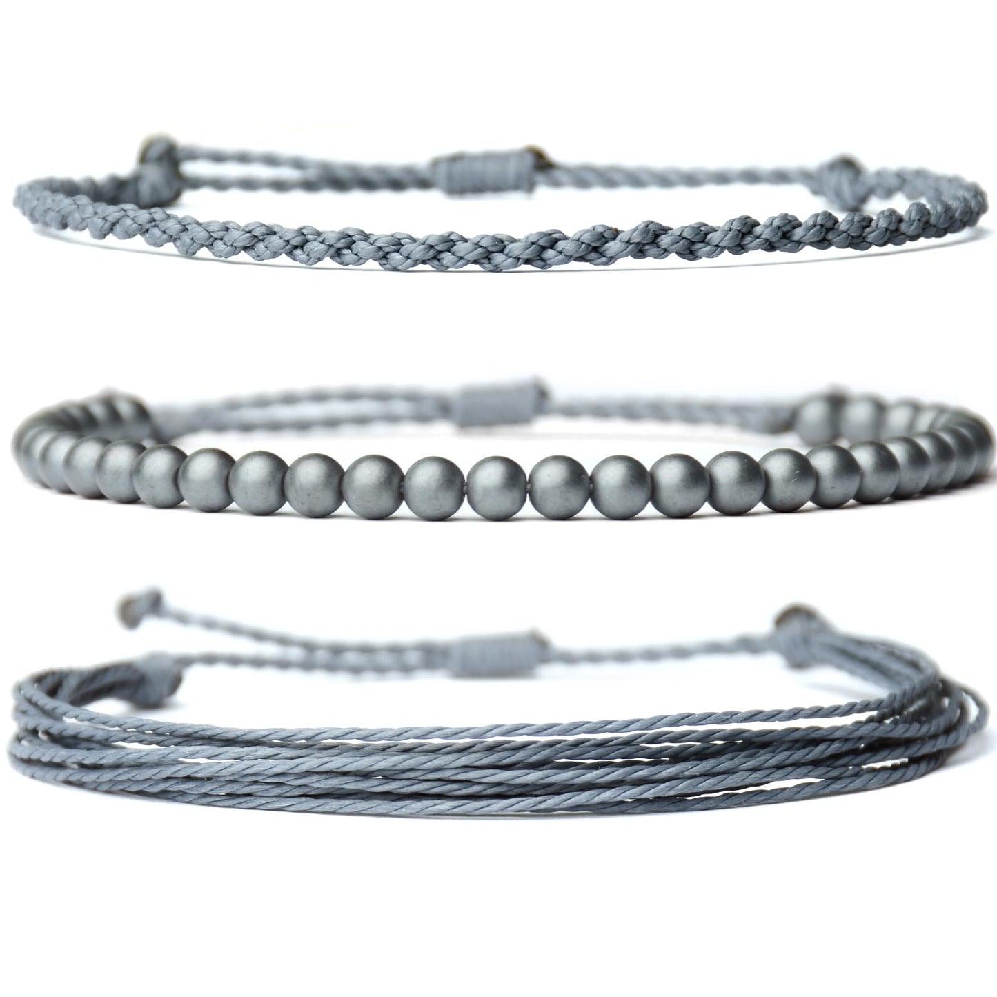 Handmade Natural Stone Beaded Healing Bracelet Gift for Men Adjustable Rope String Bracelet (Hematite（GREY）, Adjustable)