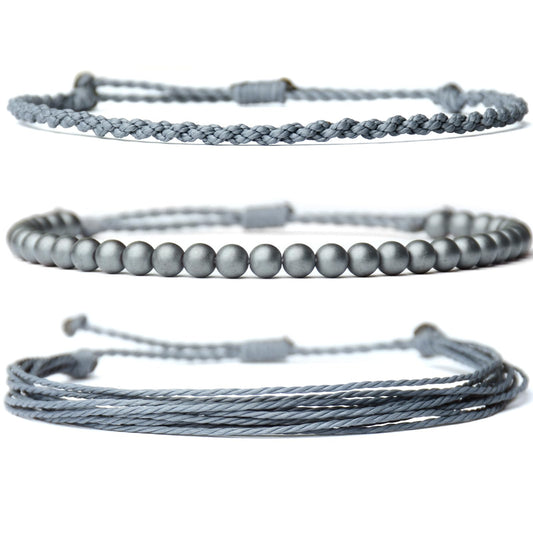 Handmade Natural Stone Beaded Healing Bracelet Gift for Men Adjustable Rope String Bracelet (Hematite（GREY）, Adjustable)