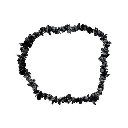 Natural Gemstone Bracelets, Chakra Crystal Healing Chip Stretch Bracelets, Gemstone Polished Irregular Crystals, Crystal Irregular Chips Beads Stretch Bracelets (Snowflake Obsidian)