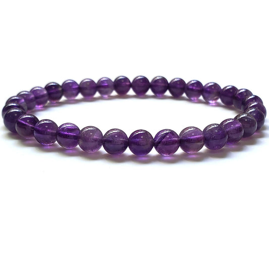 chengmu 6mm Amethyst Stretch Bracelet, Natural Gemstone Round Stone Crystal Beads for Beaded Elastic Bracelet 7.5"