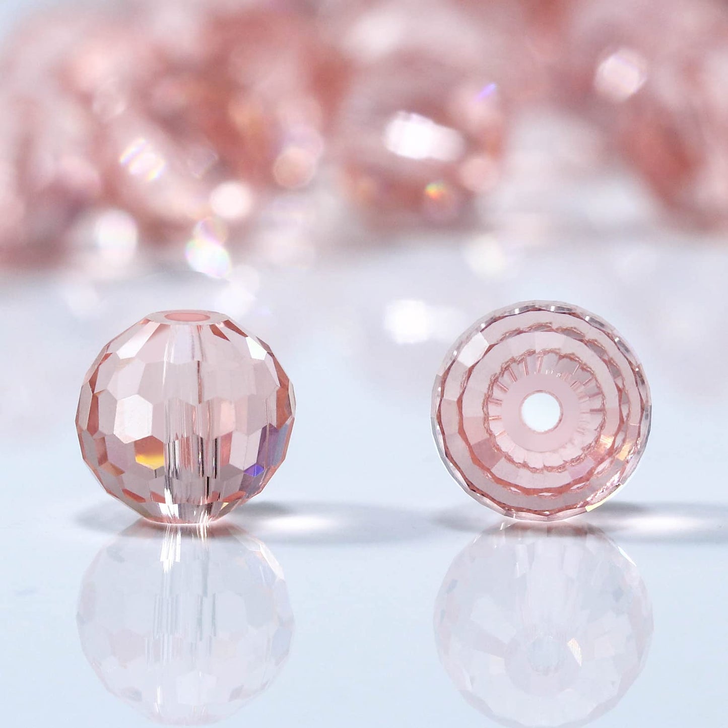 Dowarm 100PCS 8MM Crystal Glass Beads for Jewelry Making, Light Rose Faceted Crystal Beads for Crafts Bracelet Wind Chimes Suncatcher, #5003 Rondelle Spacer Beads, Loose Gemstones