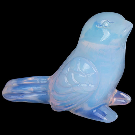Ytbeoxk Opalite Crystal Bird Carving Hand Carved Gemstone Bird Figurine 2.4 Inch Polished Animal Sculpture Healing Stone Home Office Desk Decoration Gift Collection