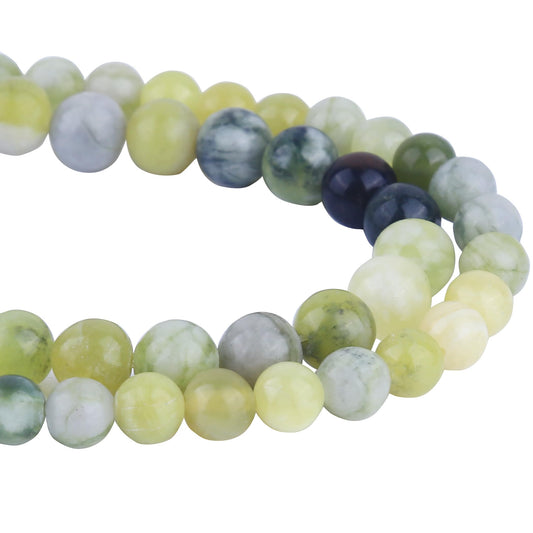 Natural 8mm Cyan Flower Jade Gemstone Beads Energy Healing Crystal Round Loose Stone Beads for Jewelry Making DIY Bracelets Necklaces