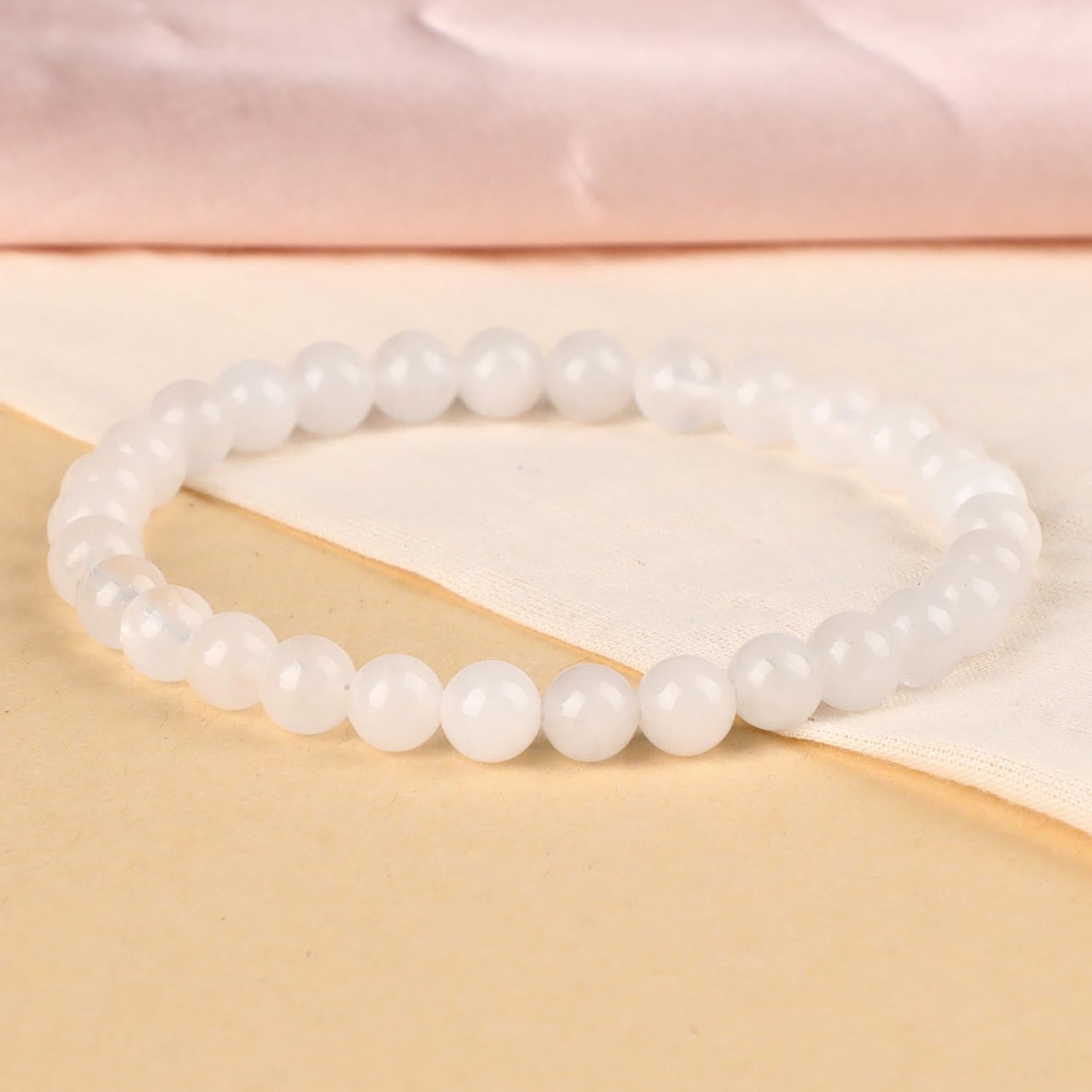 LPBeads Handmade Natural Gemstone Stretch Elastic 6m White Jade Bracelet Healing Crystal Round Stone Beads Jewelry Gifts for Women Men