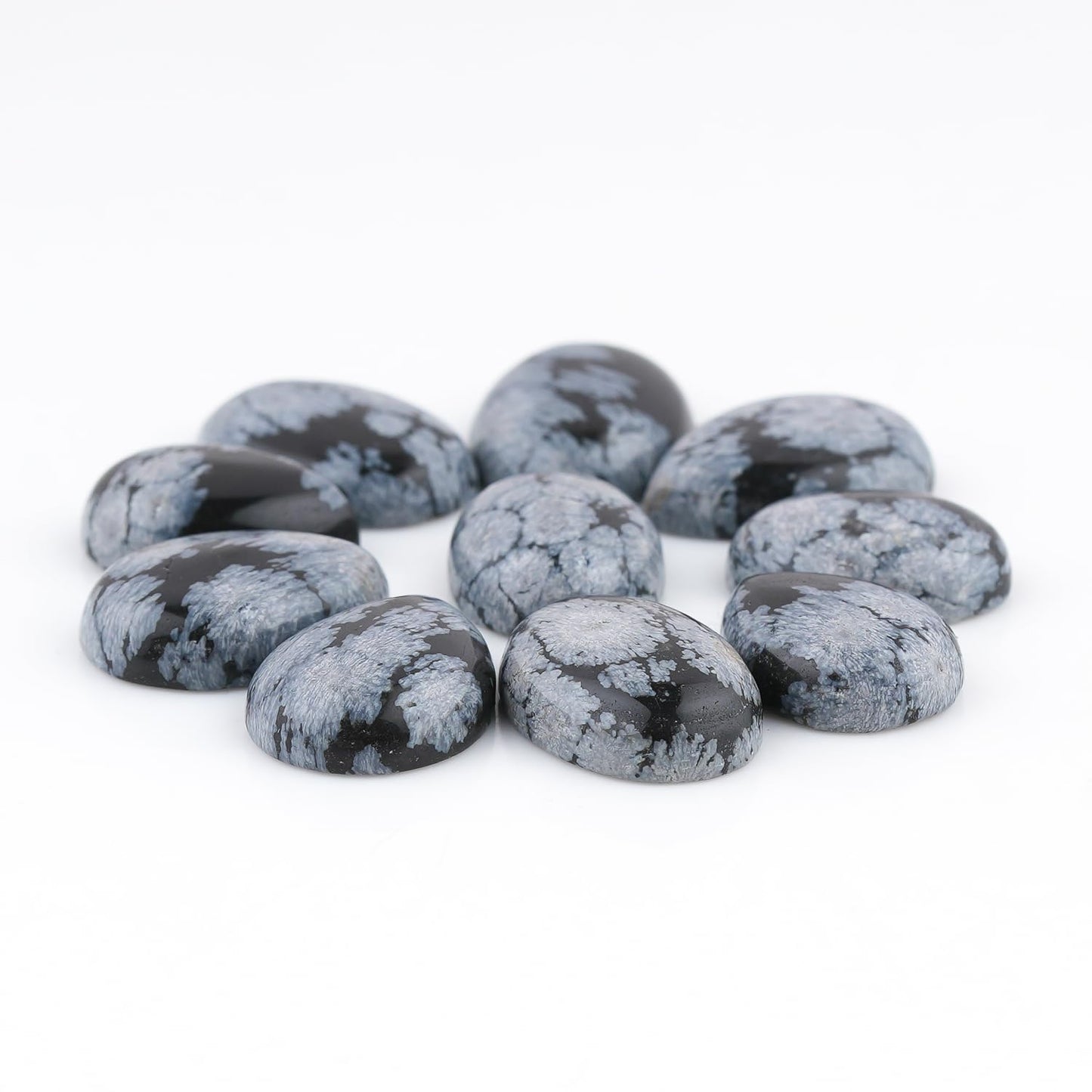 GemSymphony Natural Snowflake Obsidian Gemstone Cabochon Pack of 3 Mixed Shapes – Polished Crystal Stones for Jewelry Making supply, Healing, Reiki & DIY Crafts, Natural Gem Cab Set for Wire Wrapping (15-20 mm)