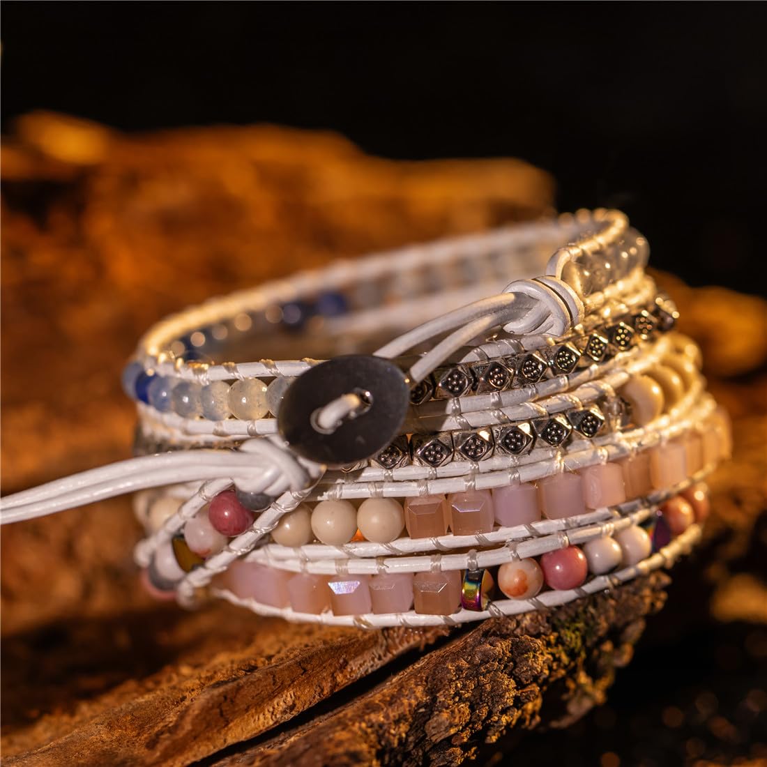 YGLINE Boho Handmade Wrap Leather Tube Crystal Stone Bracelet for Women (Druzy Stone)