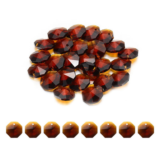 uxcell 25Pcs 1 Hole Crystal Octagon Beads, 14mm K9 Glass Hanging Chandelier Beads Prisms Parts for Crystal Chandeliers Lamp Hanging Pendant Jewelry DIY Craft, Amber Color