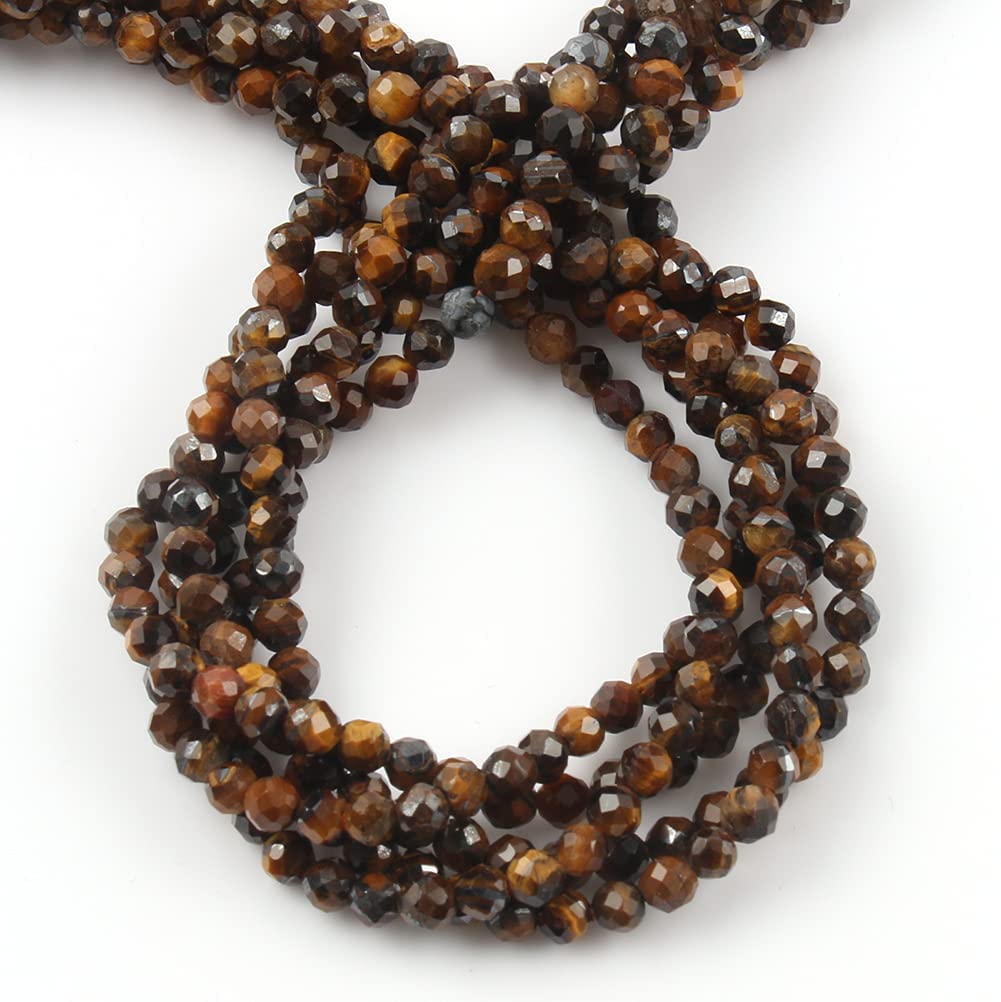 Song Xi 180pcs 2mm Natural Yellow Tiger Eye Gemstone Beads Faceted Round Loose Stone Beads for Jewelry Making