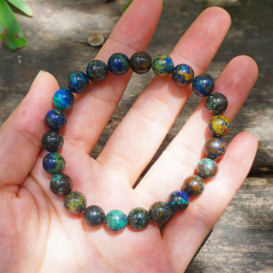 TaHLga 8MM Chrysocolla Natural Gemstone Bracelet | Natural Solar Plexus Chakra Gemstones | Bring Luck Wealth Courage | Protection from Evil | Gift