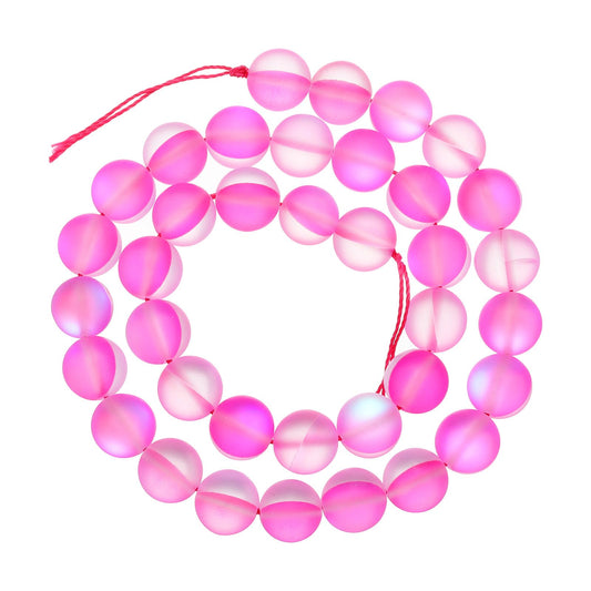 uxcell Matte Crystal Glass Beads 10mm Synthetic Frosted Shining Semi-Precious Round Loose Beads Synthetic Moonstone for Jewelry Making DIY Bracelet, Light Red