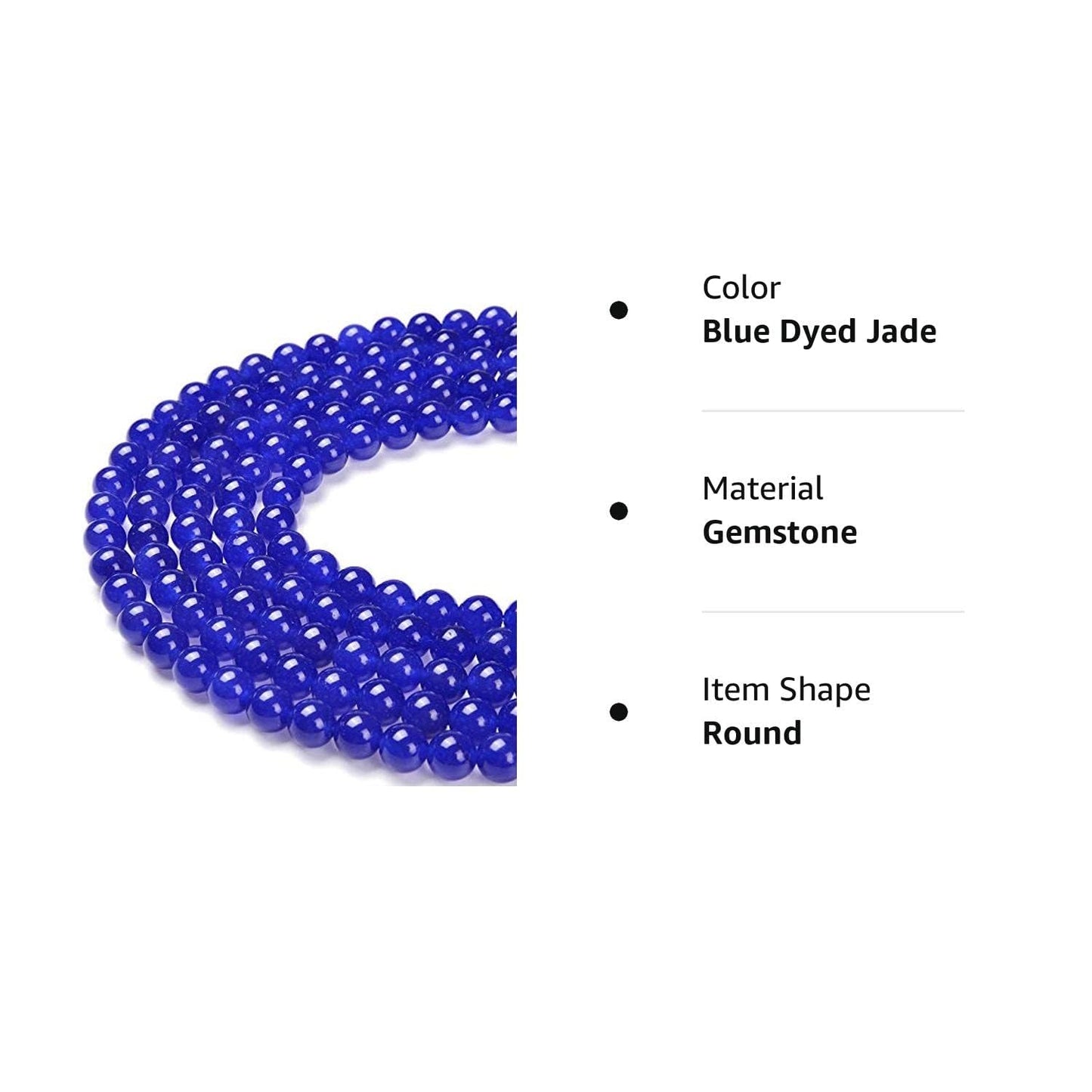 PLTbeads Gorgeous Natural Gemstone Loose Beads Smooth Round Approxi 15.5 inch DIY Bracelet Necklace for Jewelry Making (10mm, Blue Dyed Jade)