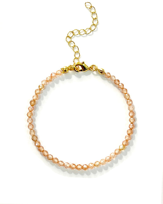 Withgenes Sparkly Champagne Gold Bracelet Exquisite Elegance CZ Crystal Gemstone Bead Bracelets 18K Plated Simple Jewelry Unique Present for Women
