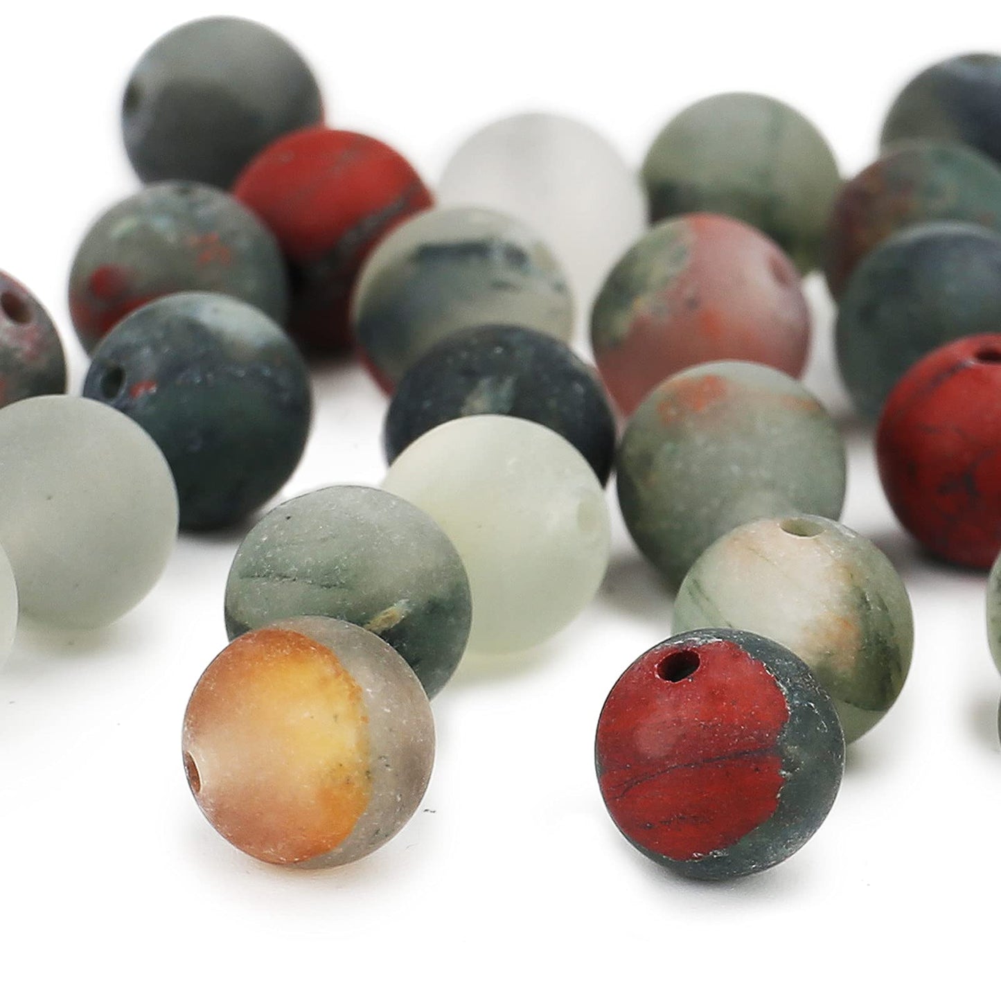 Natural Matte African Bloodstone Beads, 8MM Round Frosted Unpolished Loose Gemstone Beads for Bracelet Necklace Jewelry Making, Energy Stone Healing Power with Stretch Beading Cord