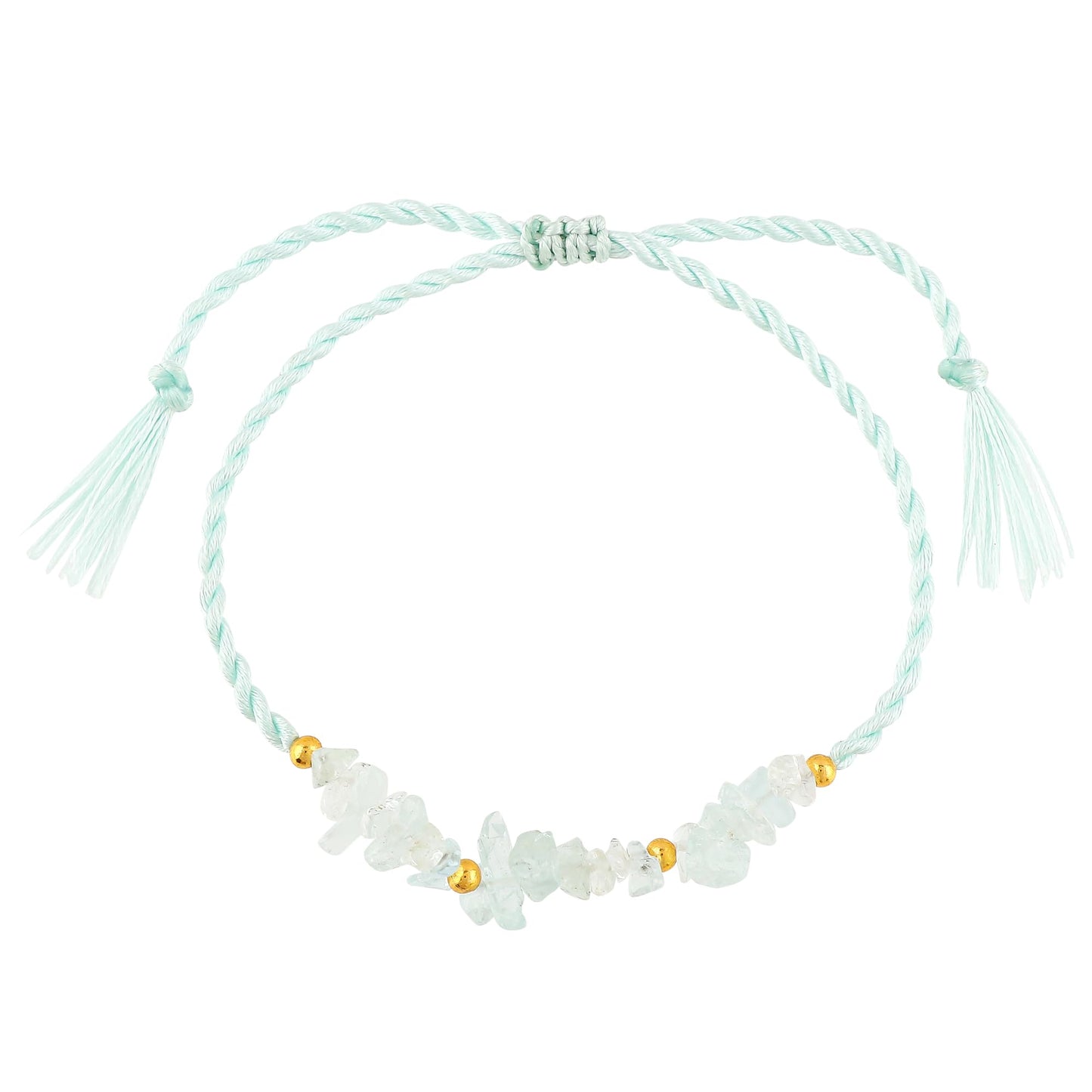 GEMSYMPHONY Aquamarine Gemstone Chips Rope Bracelet – Adjustable Handmade Crystal Chip Bead Bracelet for Women & Men, Natural Stone Healing Jewelry, Boho Style, Unisex Spiritual Gift (Aquamarine)