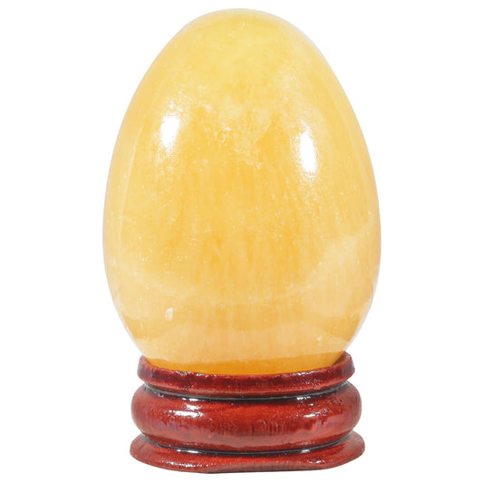 Casaper 2" Natural Yellow Jade Egg with Wood Stand for Home Decoration, Polished Crystal Pocket Palm Sphere Fengshui Figurines Healing Reiki