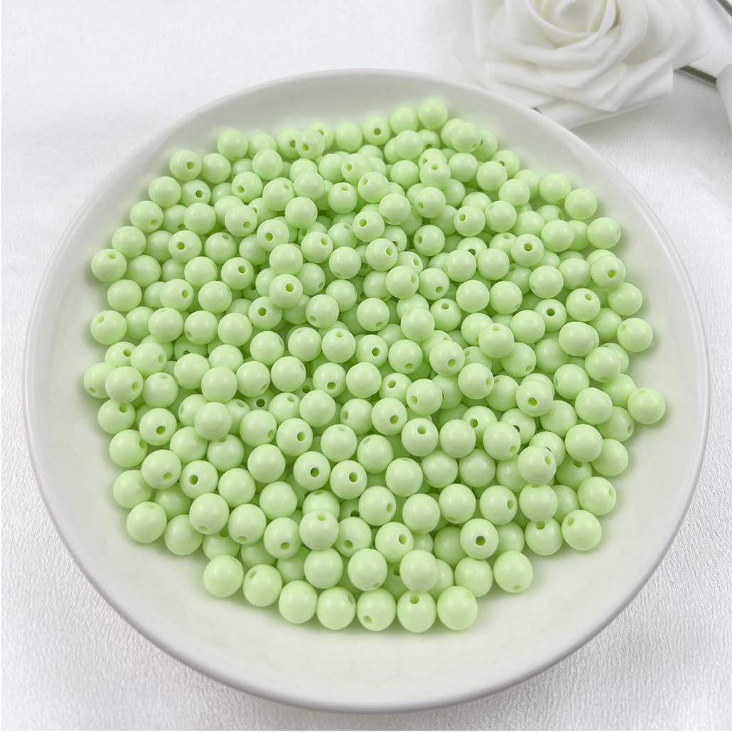 Mulutoo 200Pieces 10MM Acrylic Round Beads Round Acrylic Balls Chunky Beads Smooth Spacer Plastic Pastel Beads Craft Beads for Necklace and Bracelet Making Crafting Supplies(195-light Green)
