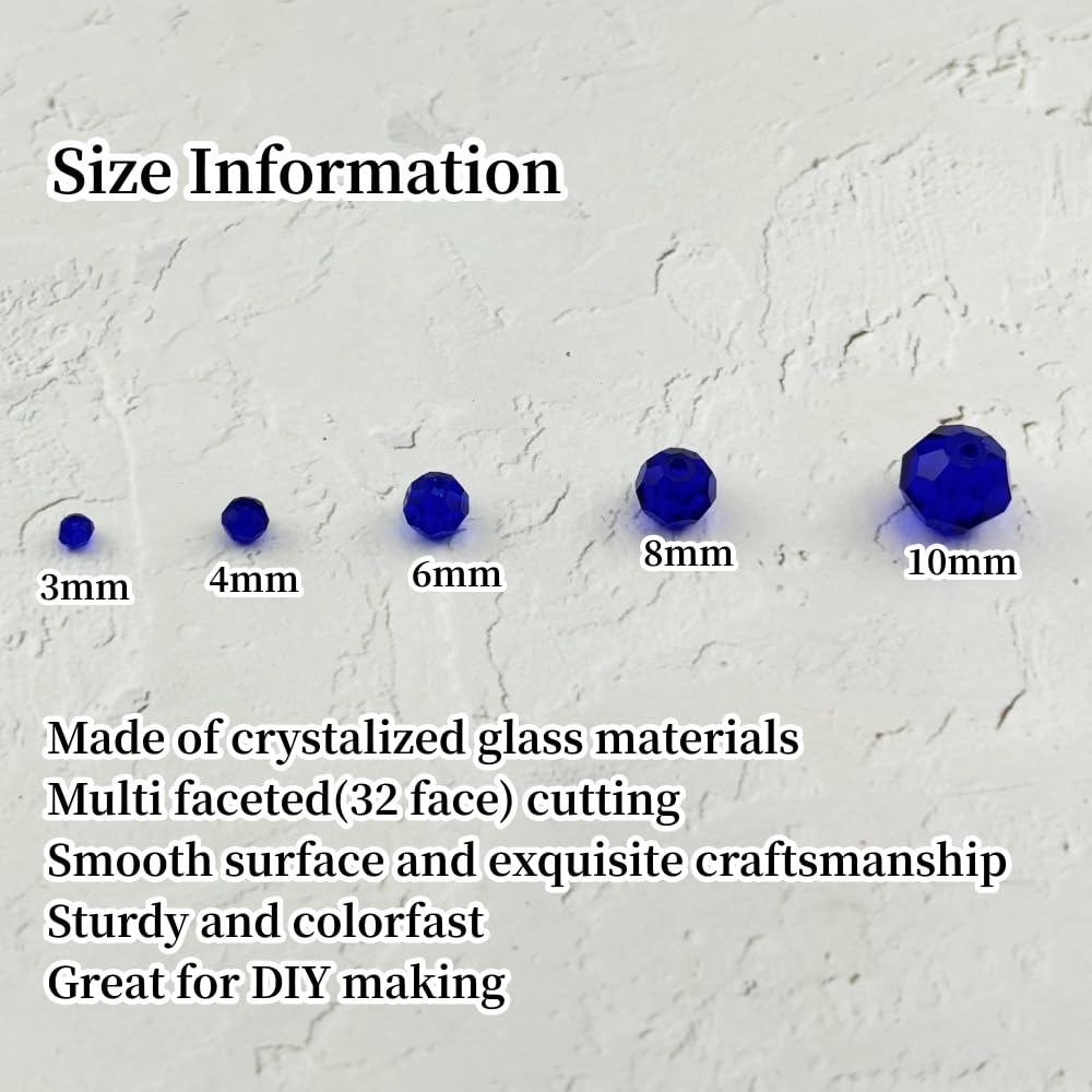 YUEXIGO 100pcs 8mm Round Crystal Glass Beads for Jewelry Making, Faceted Crystal Glass Spacer Beads for Bracelet Earring Necklace DIY Craft(Dark Blue)