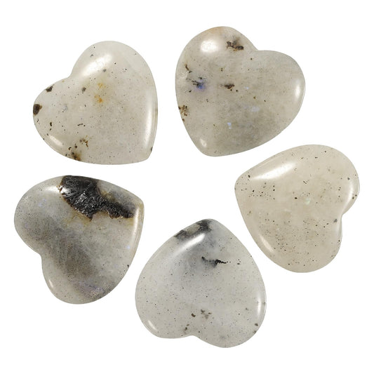 uxcell 5 Pcs Moonstone Crystal Stones Heart Shaped, 2 cm Tumbled Stones and Crystals, Polished Gemstone Rocks for Women Gifts Meditation Crafting Home Decor