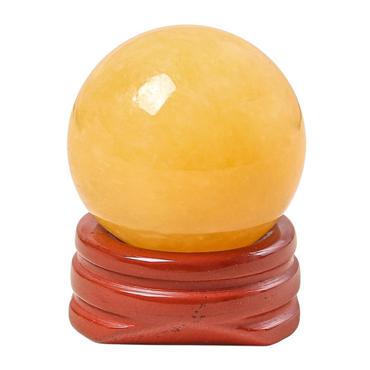 Casaper Natural Yellow Jade Ball with Red Jasper Stand, Healing Crystal Sphere for Home Fengshui Yoga Meditation, Reiki Energy Balancing 1.18”(30mm)