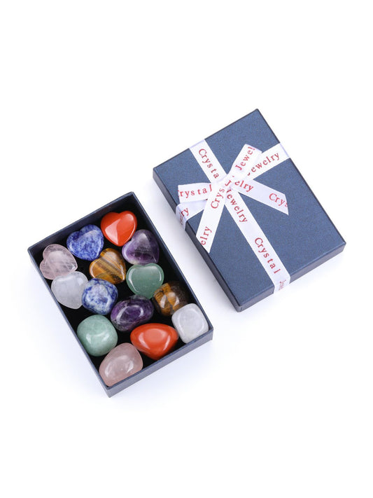 MANIFO Healing Crystals Stones Set in Box, 7 Chakra Crystal Heart Gemstone with Tumble Stone for Chakra Meditation Christmas Gifts