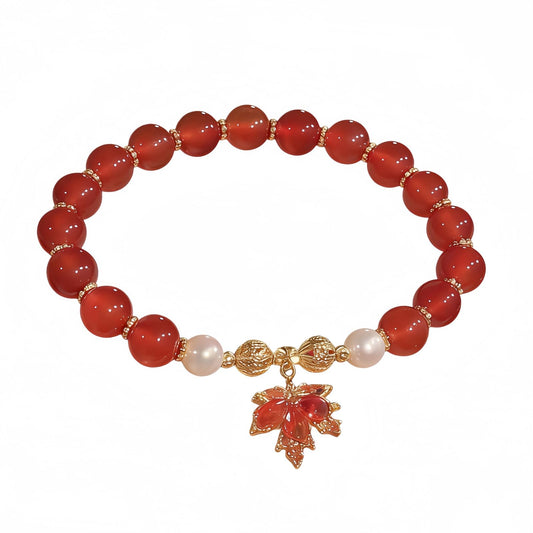 WETMT Fall Bracelet for Women Crystal Maple Leaf Charms Bracelet Gold Red Jade Stretch Bracelet Autumn Thanksgiving Beaded Bracelet Natural Stone Bracelet Vintage Fall Jewelry