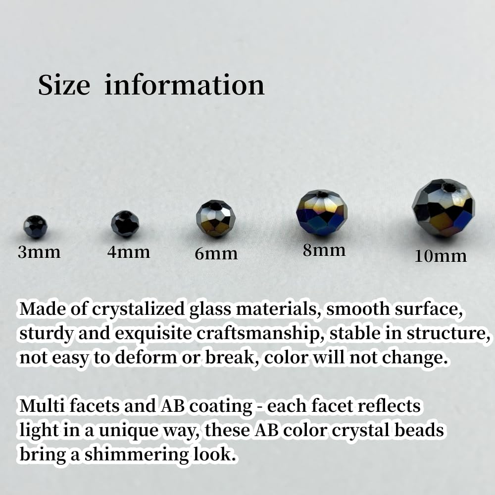 YHYPOCI 100pcs 8mm Crystal Glass Beads for Crafts Faceted Rondelle Glass Beads for Jewelry Making Crystal Spacer Beads for Necklaces Bracelets Earrings DIY Craft(Black AB)