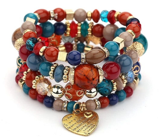 Jewellify Women Beaded Bracelet Set - Colorful Boho Stackable Design with Crystal Accents Bangle stretch Bracelet - Trendy Fashion Bracelets Jewelry for Women (Red)