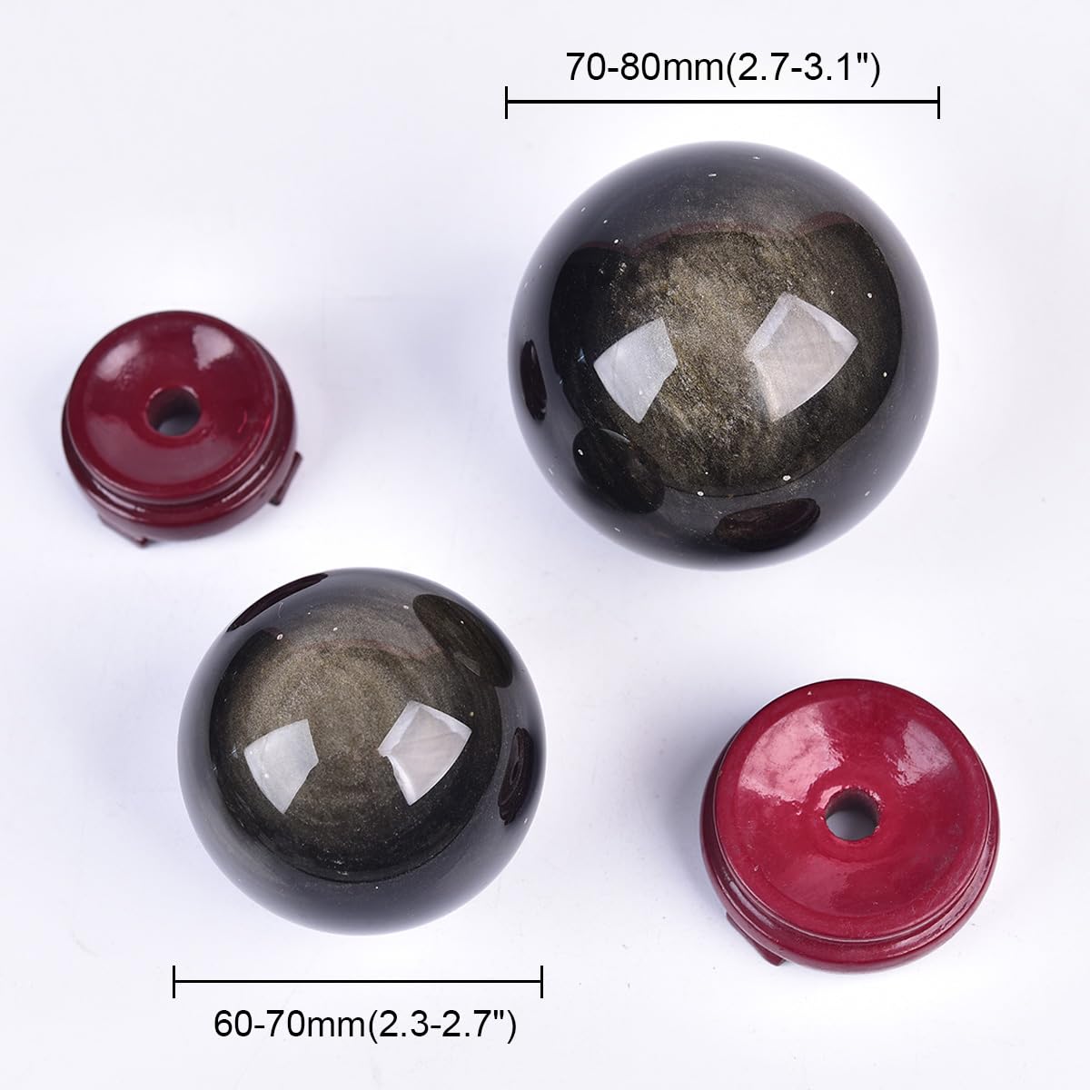 JIC Gem Large Golden Obsidian Crystal Sphere Natural Quartz Crystal Ball with Stand Healing Ornament Witchcraft Meditation Decor 2.7-3.1 inch(70-80mm)