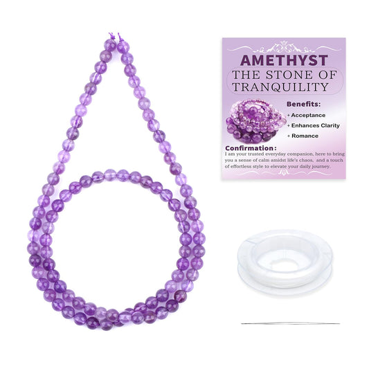 CMBYN Natural Stone Beads Round Genuine Real Stone Beading Strand Loose Gemstones DIY Smooth Bead for Bracelet Necklace Earrings Jewelry Making (Amethyst, 4mm 90 Pieces)