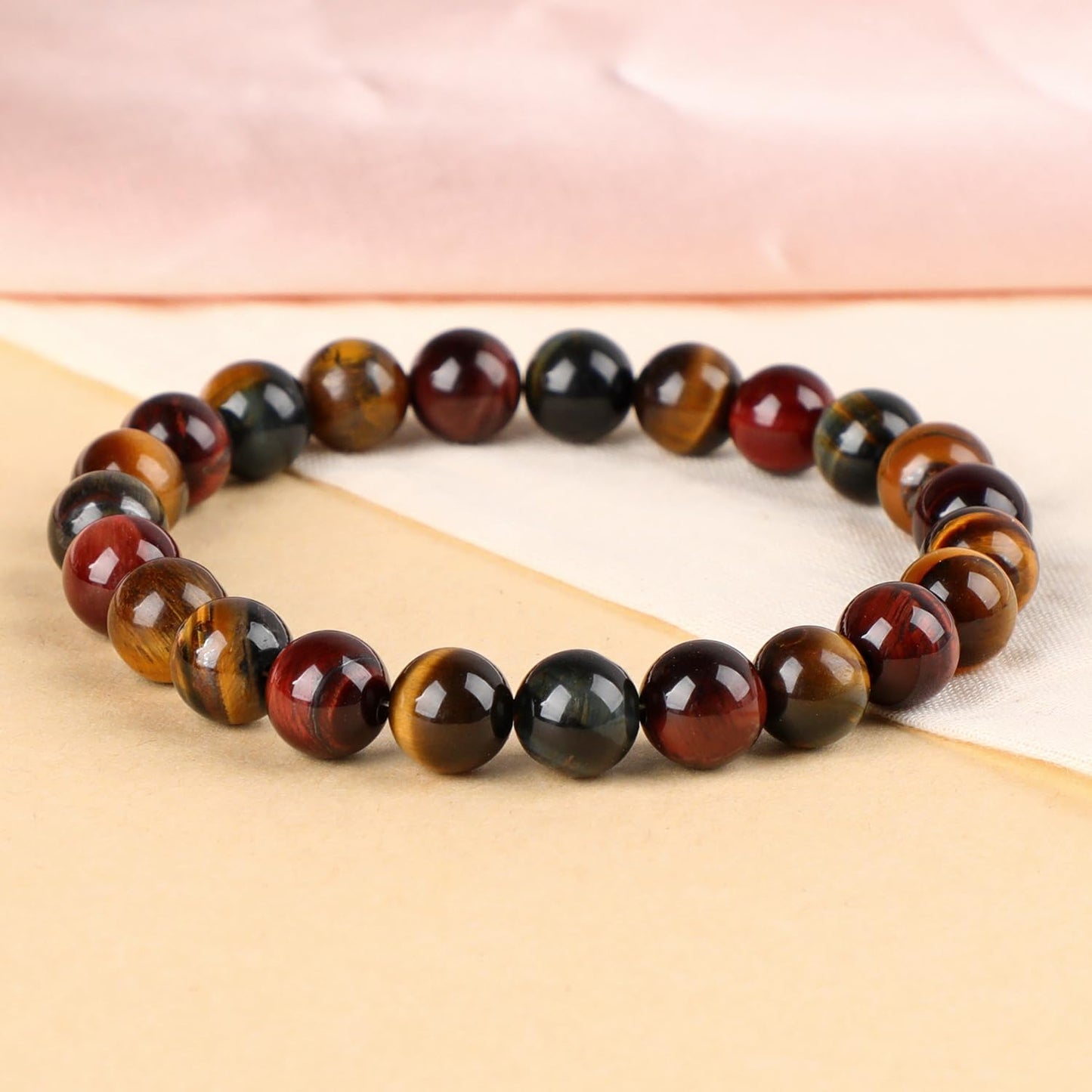 LPBeads Handmade Natural Gemstone Stretch Elastic 8mm Multicolor Tiger's Eye Bracelet Healing Crystal Round Stone Beads Jewelry Gifts for Women Men