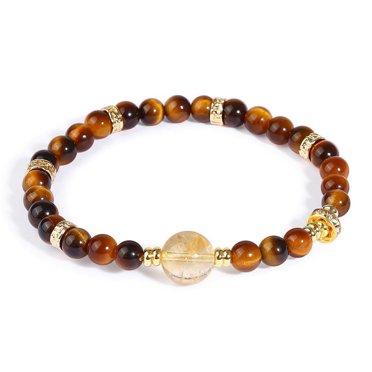 Magiriam Tiger Eye & Citrine Crystal Bead Bracelet for Women Men, Chakra Crystal Energy Bracelet with Gold Zircon Charms Protection & Confidence Lucky Amulet, Elastic Jewelry Gift for 6.3"-7.1" Wrist