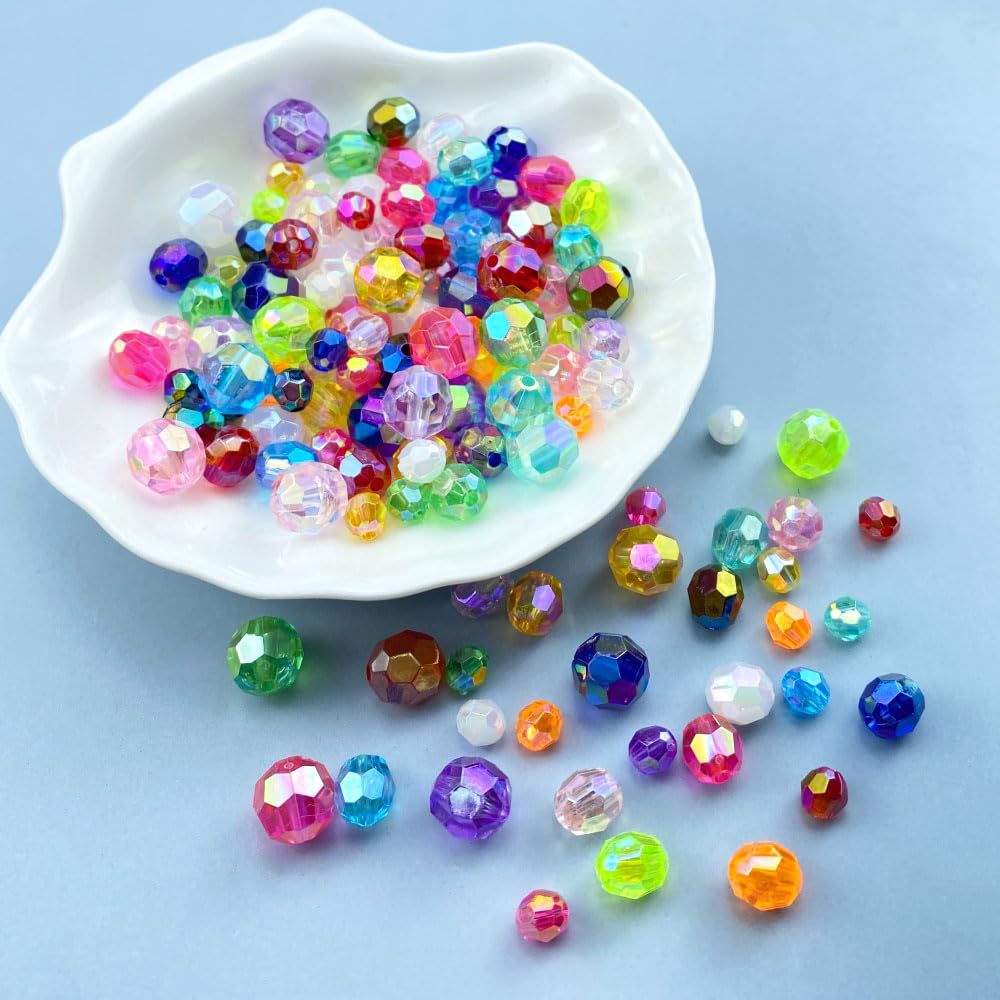 Tingoons 200 PCS 10mm Acrylic Faceted Spacer Beads AB Color Glossy Round Loose Beads for Jewelry Making Bracelet Necklace Earring Ornament Wind Chimes Key Chains(Light Pink AB)