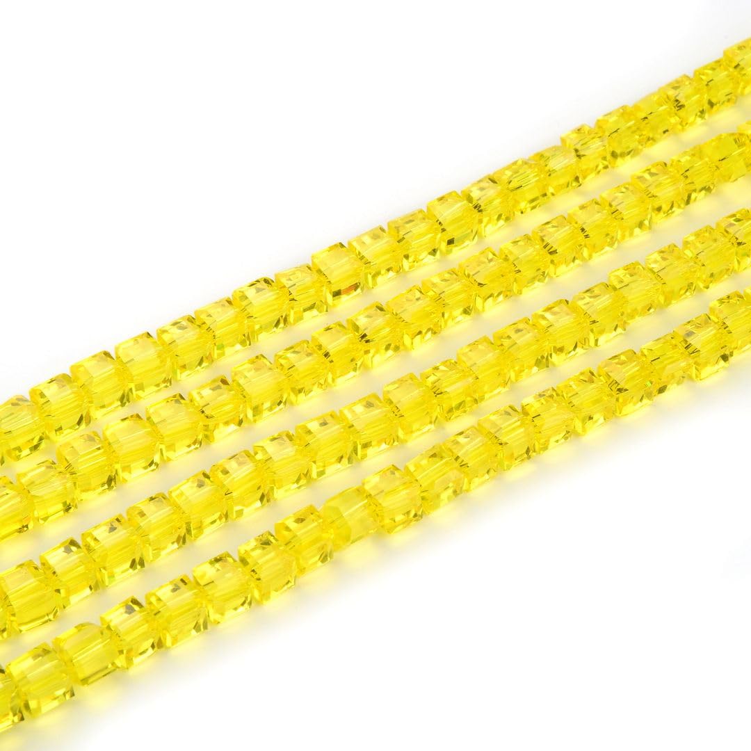 200pcs Czech Faceted Cube Crystal Glass Loose Beads Spacer Bulk 6mm (0.24 Inch) Light Topaz Yellow for DIY Jewelry Craft Making CCC609