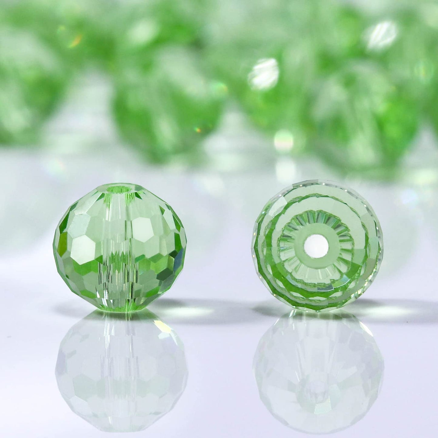 Dowarm 10MM Round Crystal Beads for Jewelry Making, Light Green Faceted Crystal Glass Beads for Crafts Bracelet Wind Chimes Suncatcher, #5003 Rondelle Spacer Beads, Loose Gemstones, 50PCS