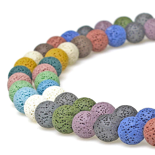 MJDCB Natural Multicolor Volcanic Lava Stone Round Loose Stone Beads DIY for Jewelry Bracelet Making 15" (10mm, Multicolored)