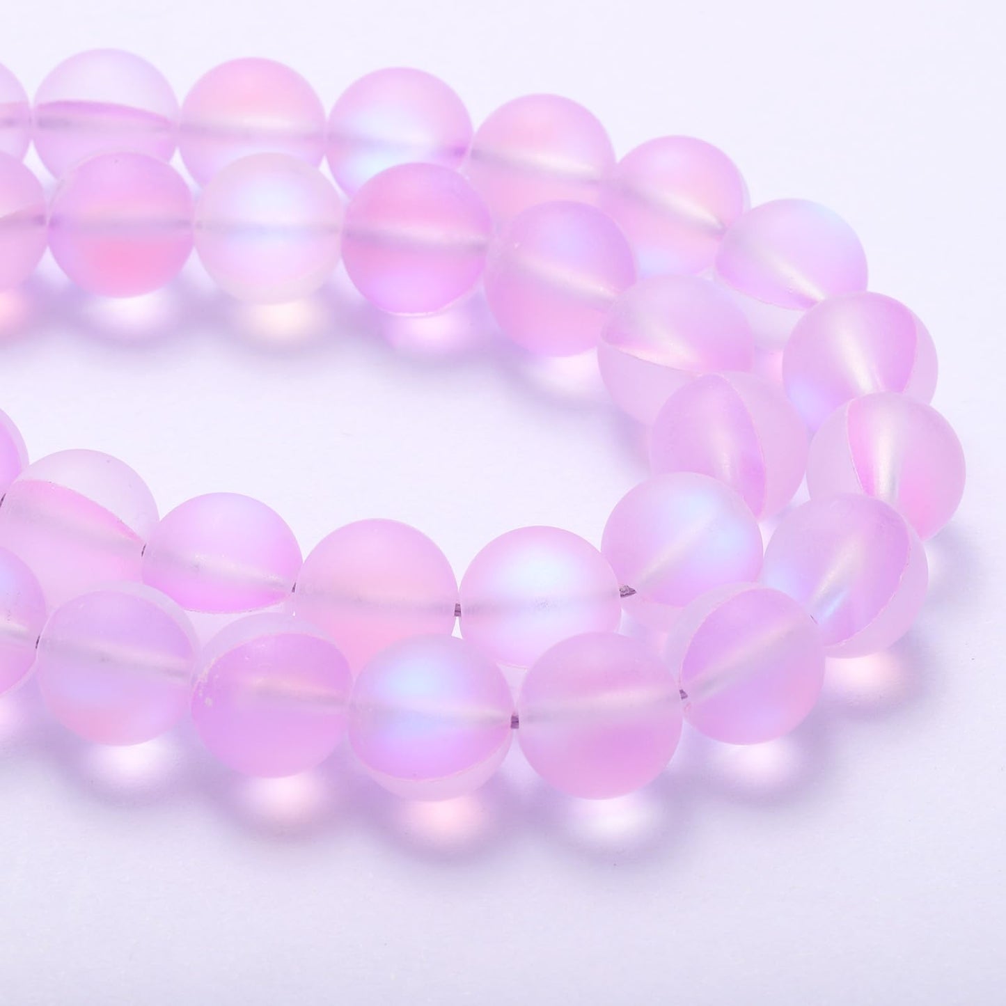 uxcell Matte Crystal Glass Beads 10mm Synthetic Frosted Shining Semi-Precious Round Loose Beads Synthetic Moonstone for Jewelry Making DIY Bracelet, Light Purple