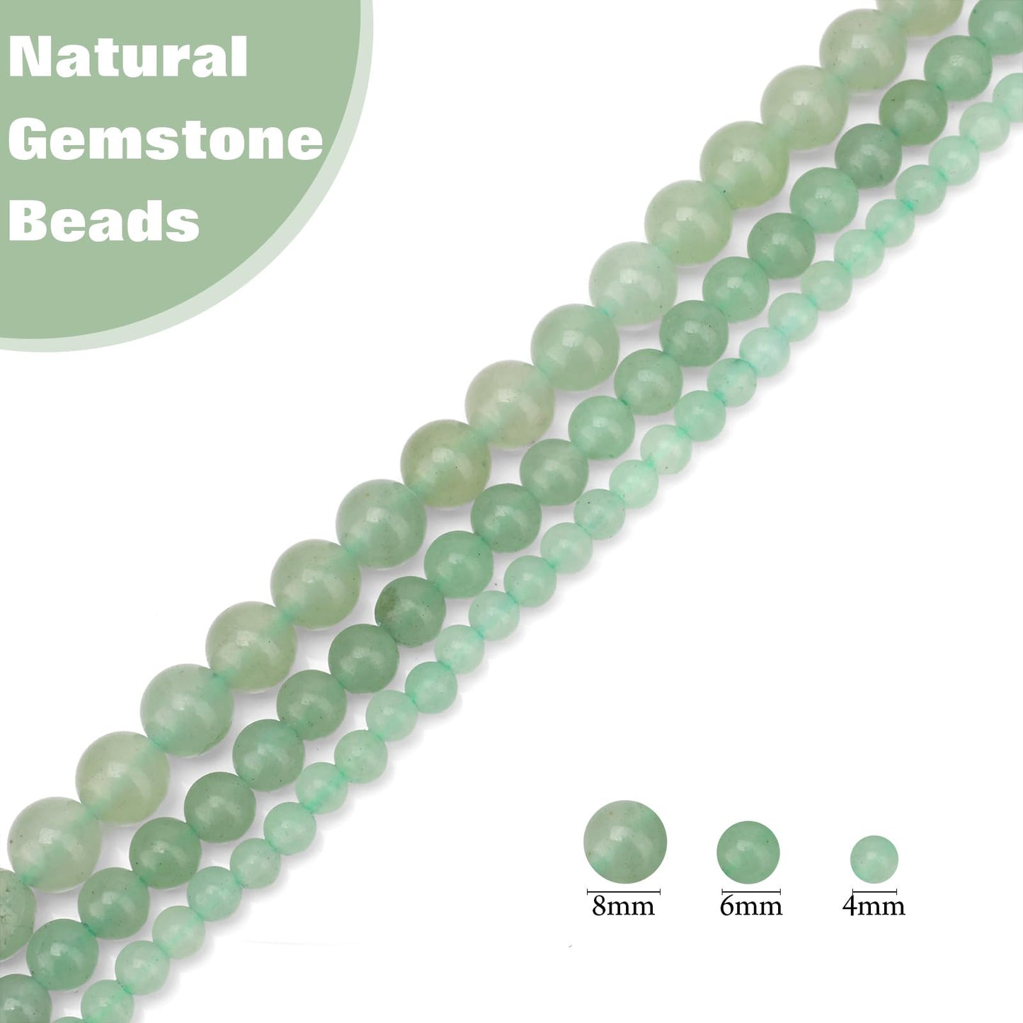 Vinswet 60pcs 6mm Green Aventurine Natural Stone Beads Round Genuine Real Stone Beading Loose Gemstones DIY Smooth Bead for Bracelet Necklace Earrings Jewelry Making