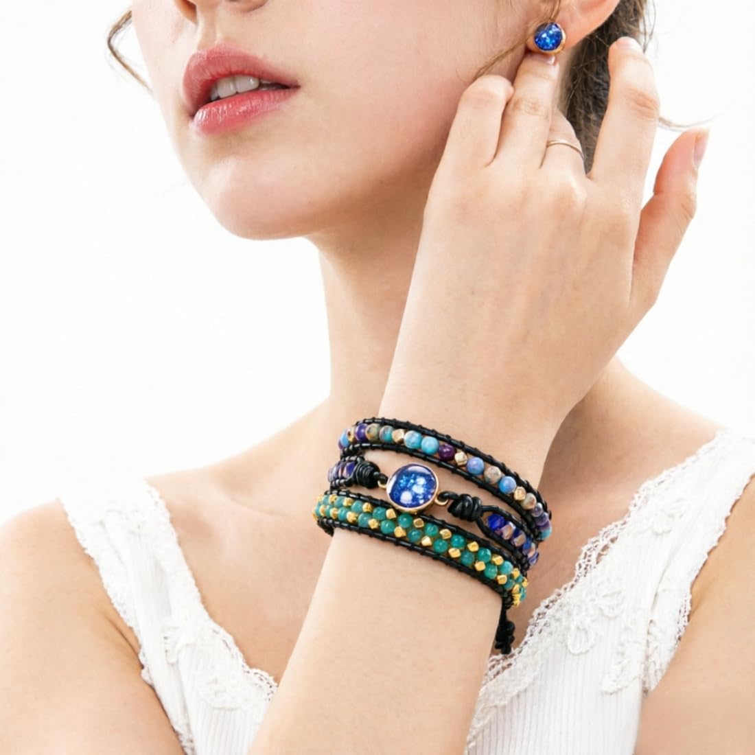 YGLINE Natural Stone Wrap Bracelet For Women,Healing Energy Bead Leather Wrap Bracelet Jewelry Collection