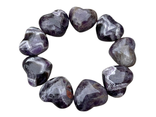 GAF TREASURES Chevron Amethyst Gemstone Hearts, Polished Chevron Amethyst Puffy Hearts, Chevron Amethyst Crystal Palm Stone, Chevron Amethyst Healing Crystal Hearts (1 Heart)