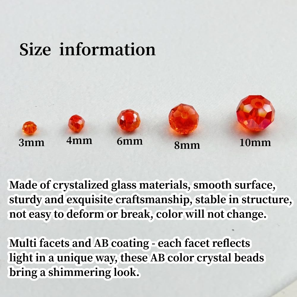 YHYPOCI 400pcs 4mm Crystal Glass Beads for Crafts Faceted Rondelle Glass Beads for Jewelry Making Crystal Spacer Beads for Necklaces Bracelets Earrings DIY Craft(Orange AB)