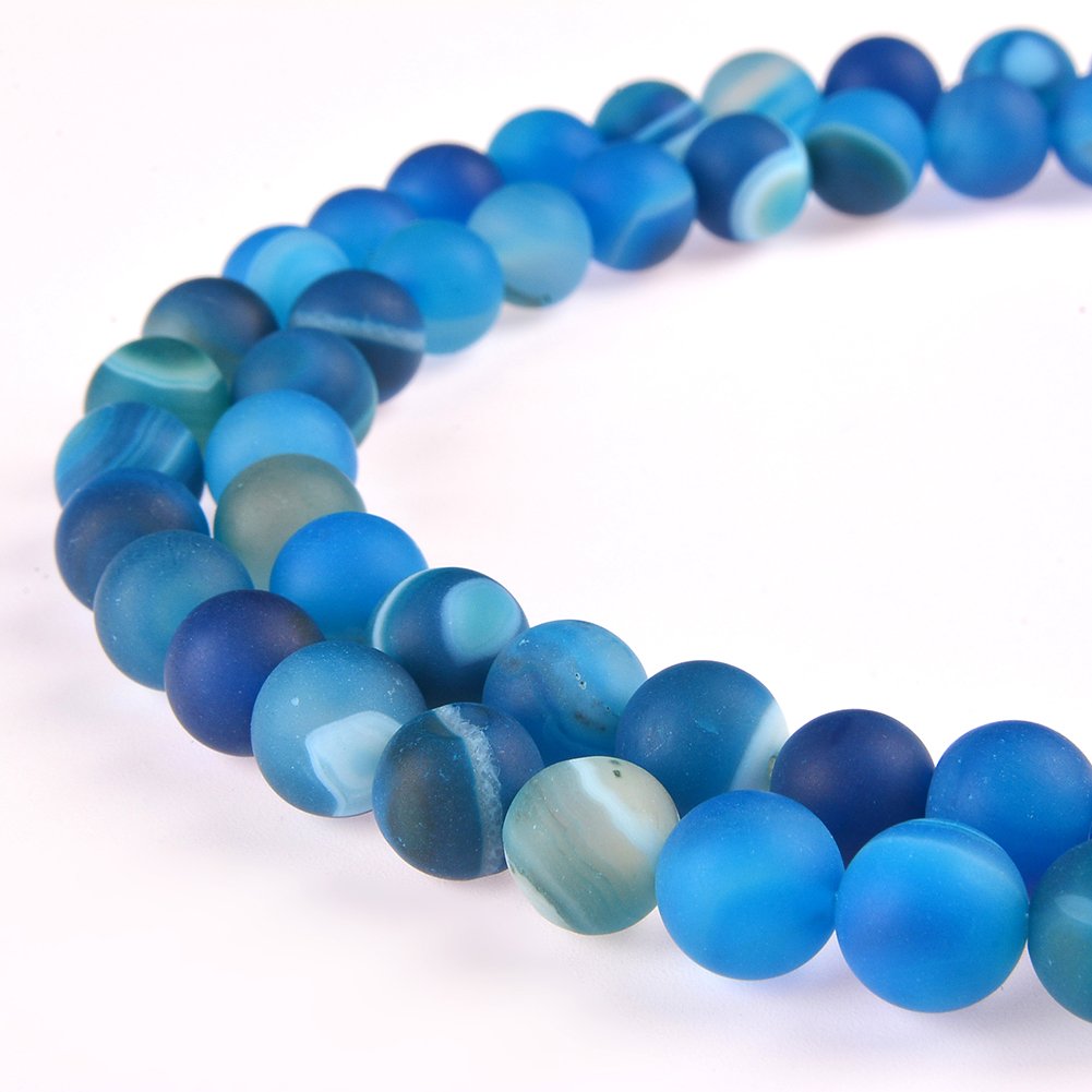 PLTbeads Natural Gemstone Loose Beads Matte Approxi 15.5 inch DIY Bracelet Necklace for Jewelry Making (10mm, Matte Blue Stripe Agate)