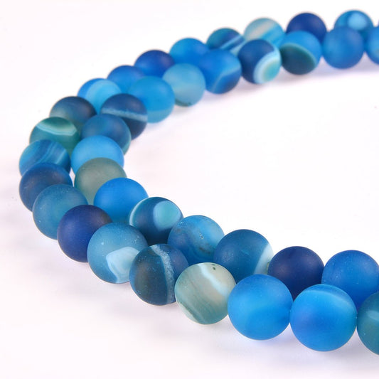 PLTbeads Natural Gemstone Loose Beads Matte Approxi 15.5 inch DIY Bracelet Necklace for Jewelry Making (10mm, Matte Blue Stripe Agate)