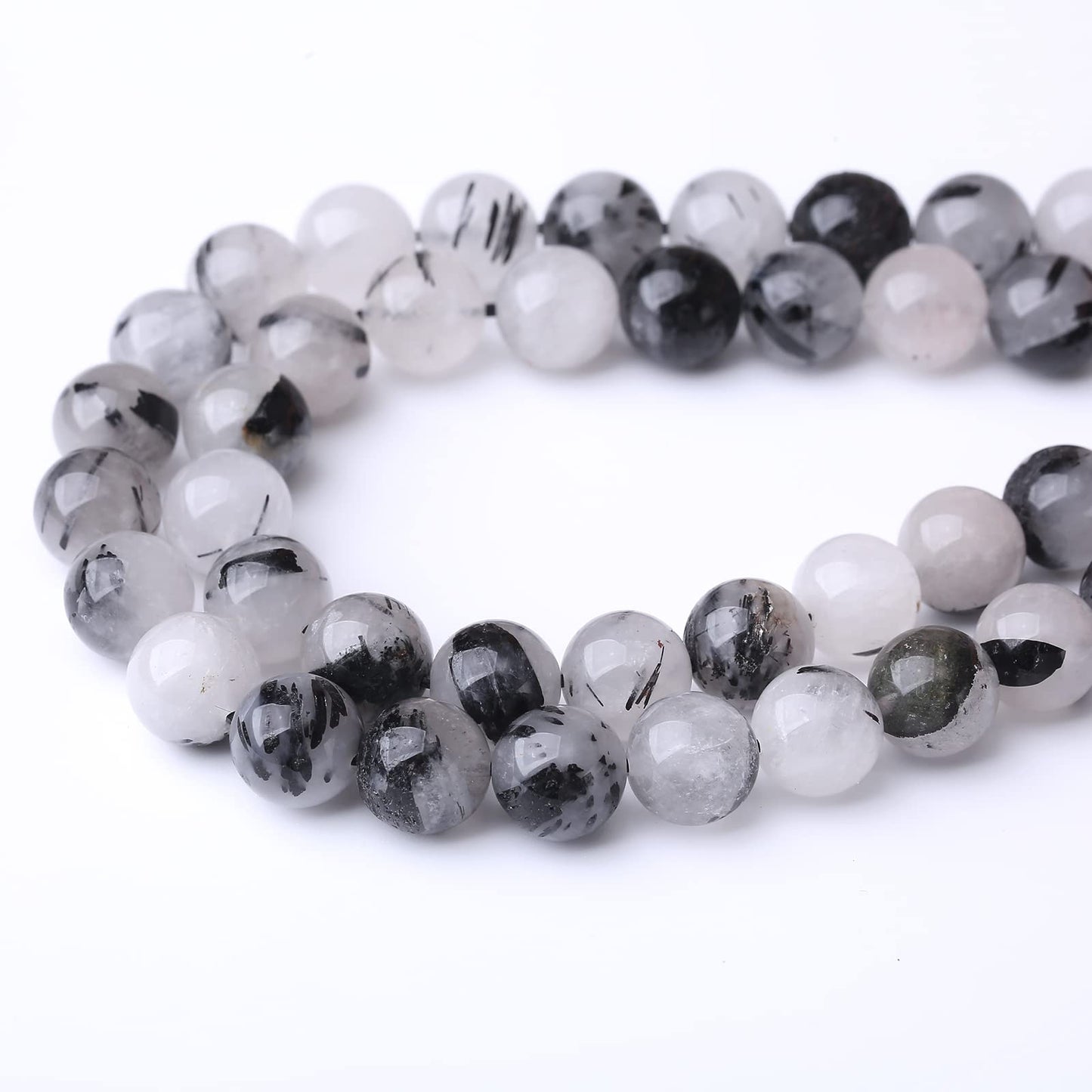 60PCS 6MM Natural Black Rutilated Quartz Stone Beads Energy Healing Beads for DIY Jewelry Bracelet Necklace Making for Jewelry Making15Inch
