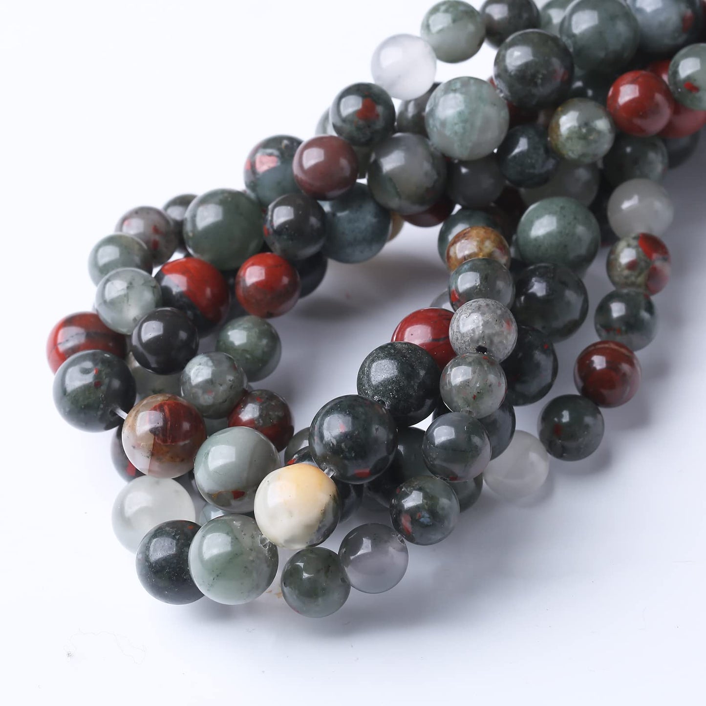 32PCS 12MM Natural African Bloodstone Stone Beads Energy Healing Beads for DIY Jewelry Bracelet Necklace Making for Jewelry Making15Inch