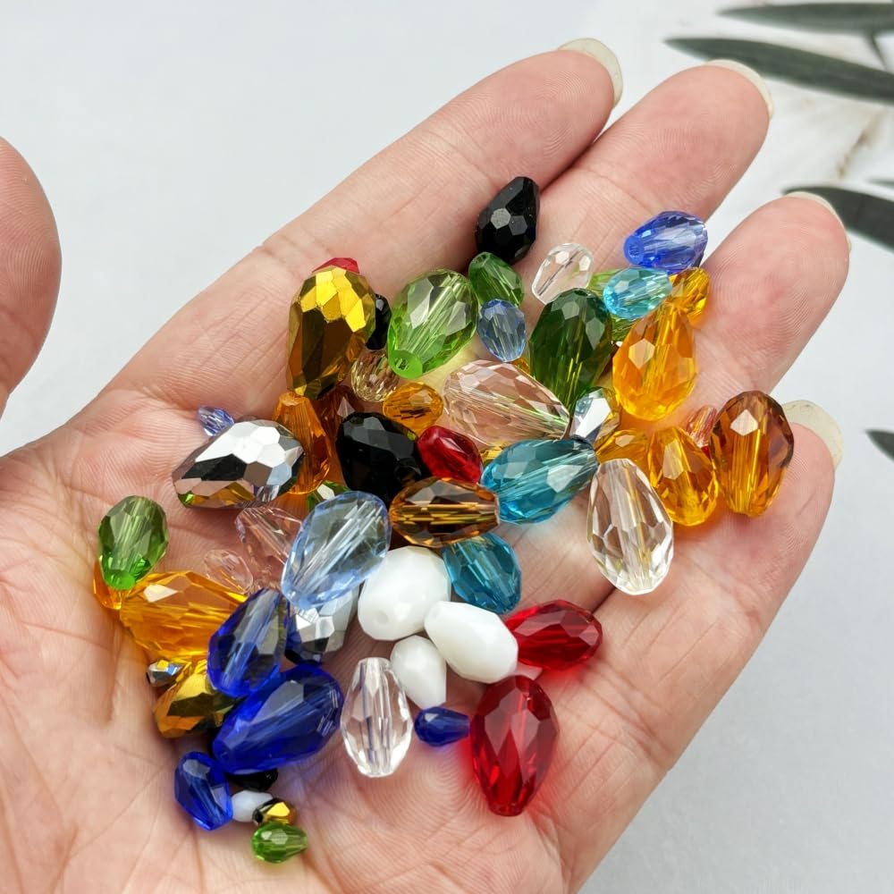 Xinhongo 340pcs Teardrop Crystal Glass Beads 3x5mm 4x6mm 6x8mm 8x12mm 10x15mm Vertical Hole Faceted Glass Spacer Beads for Necklace Bracelet Earrings DIY Jewelry Crafts(Light Green)