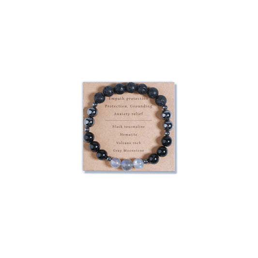 DLYFNVEV Empath Triple Protection Bracelet Black Tourmaline Hematite Moonstone Anxiety Relief Grounding Lava Rock Healing Crystal Black Beaded Balance Energy Jewelry Gifts